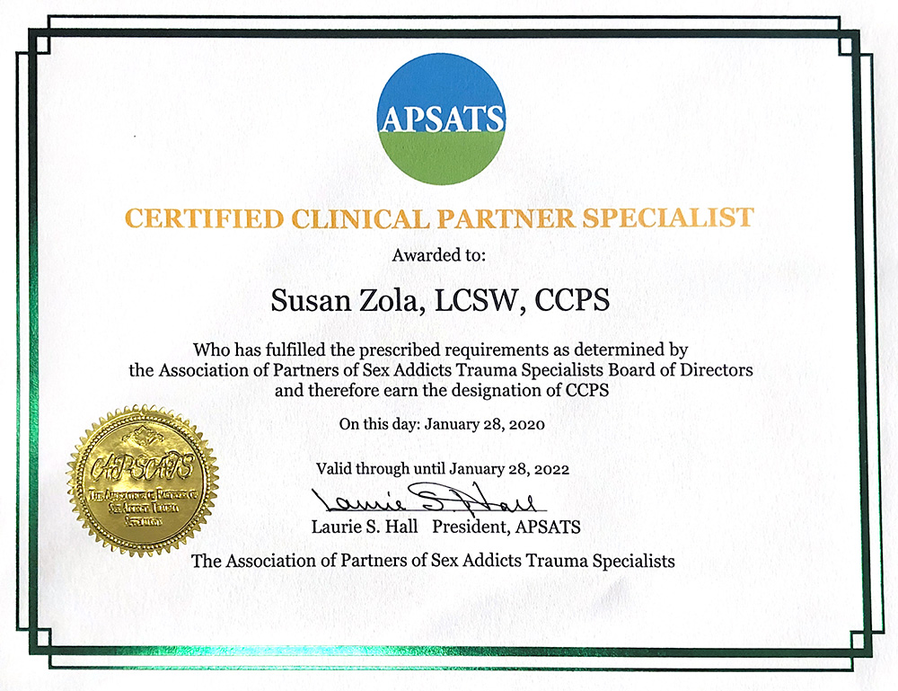 Susan Zola Clinical Partner Certification